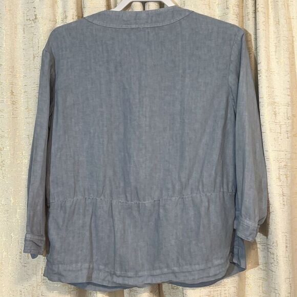 Poetry Beautiful Light Denim 100% Linen Button Up Shirt Jacket Top Women's Sz 2 - Picture 2 of 5